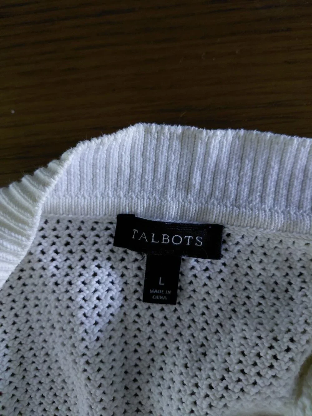 Talbots White Cotton Open Front Cardigan Sweater Quarter Sleeve Large Soft
